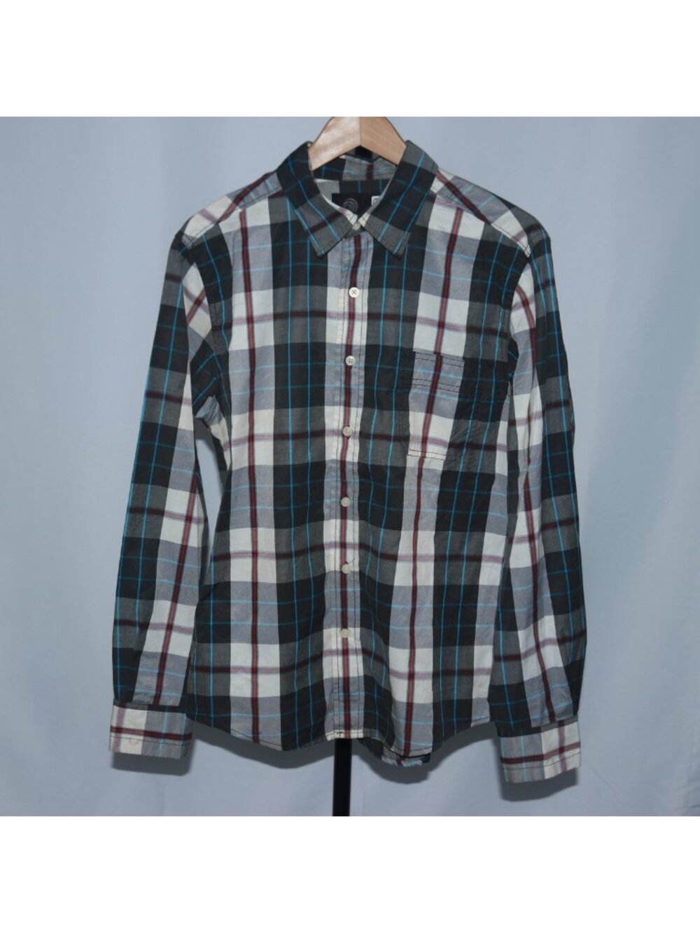 Ocean Pacific Mens Plaid Y2K Shirt Black White Blue Size M